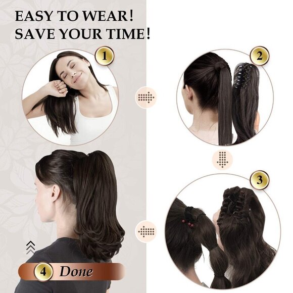 Long Curly Ponytail Extension Synthetic 13 Inch Clip-In Hairpiece for Women